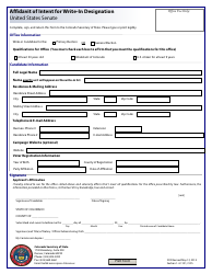 Document preview: Affidavit of Intent for Write-In Designation - United States Senate - Colorado