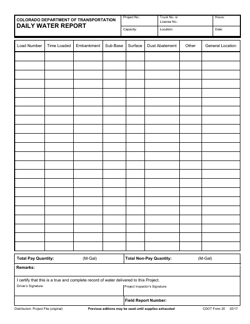 CDOT Form 20  Printable Pdf