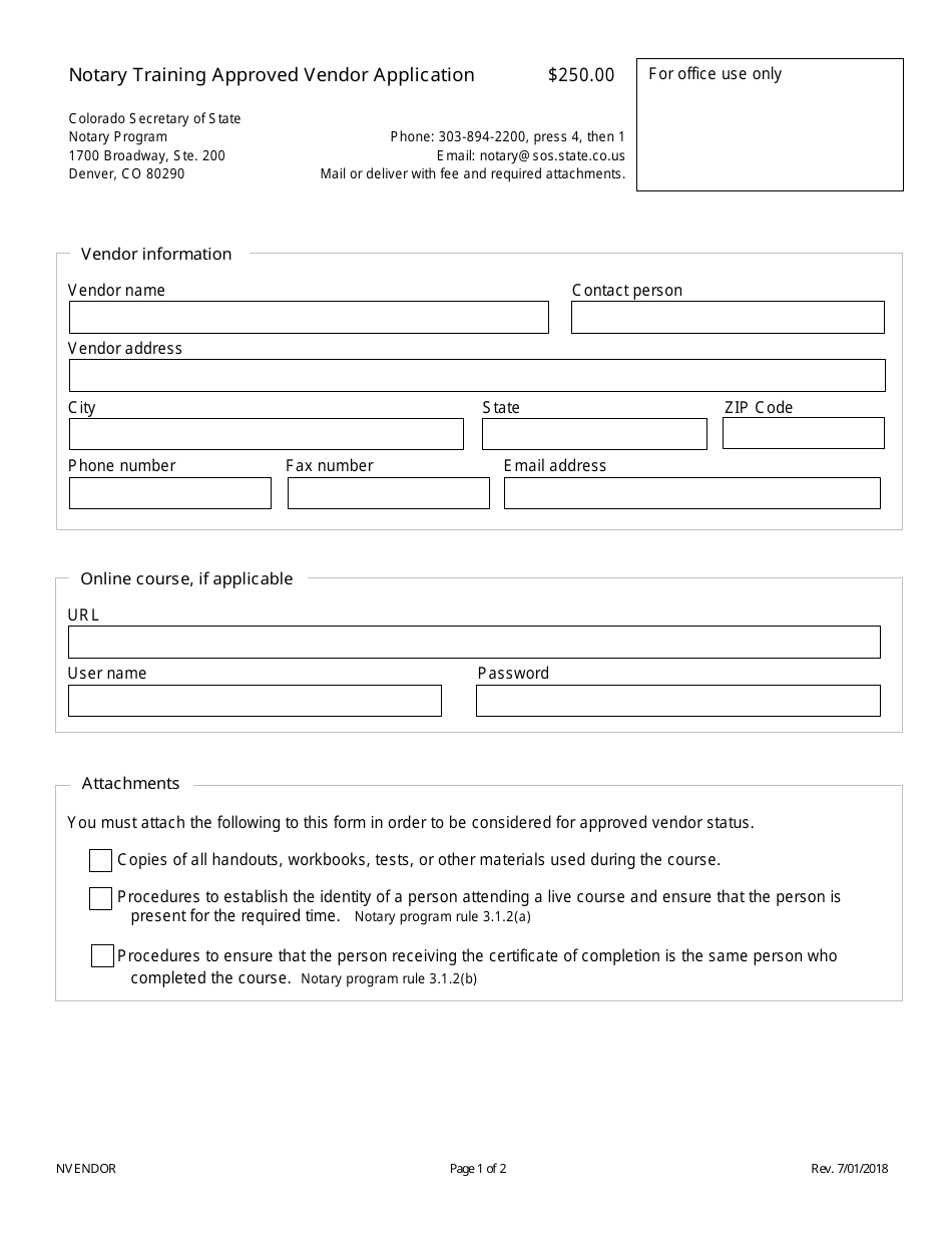 Colorado Notary Training Approved Vendor Application Form Fill Out