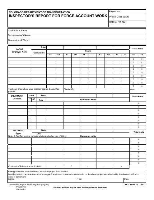 CDOT Form 10  Printable Pdf