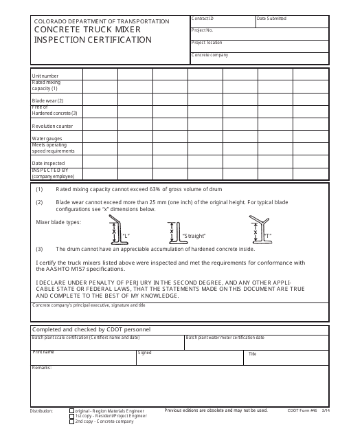 CDOT Form 46  Printable Pdf