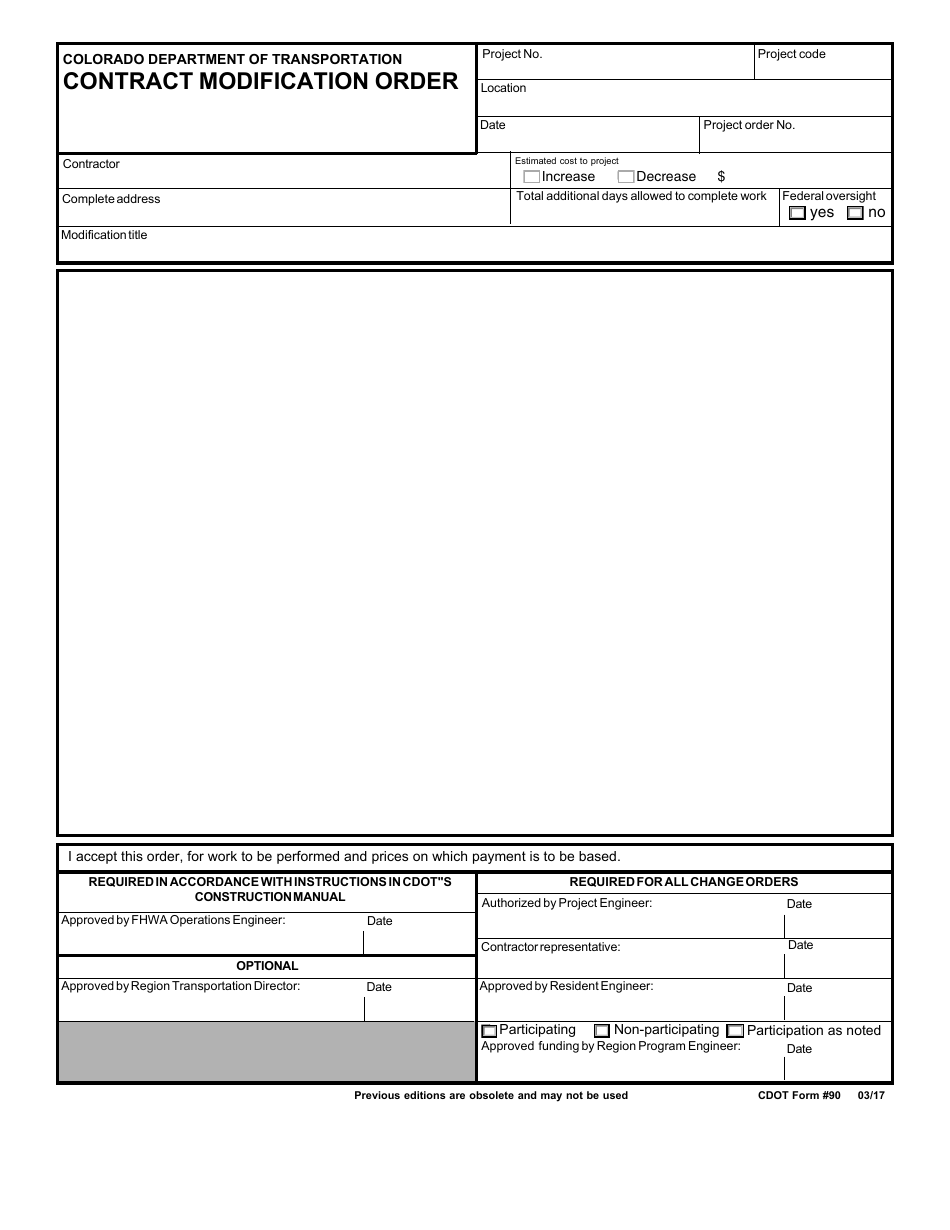 CDOT Form 90 Contract Modification Order - Colorado, Page 1