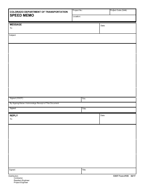 CDOT Form 105  Printable Pdf