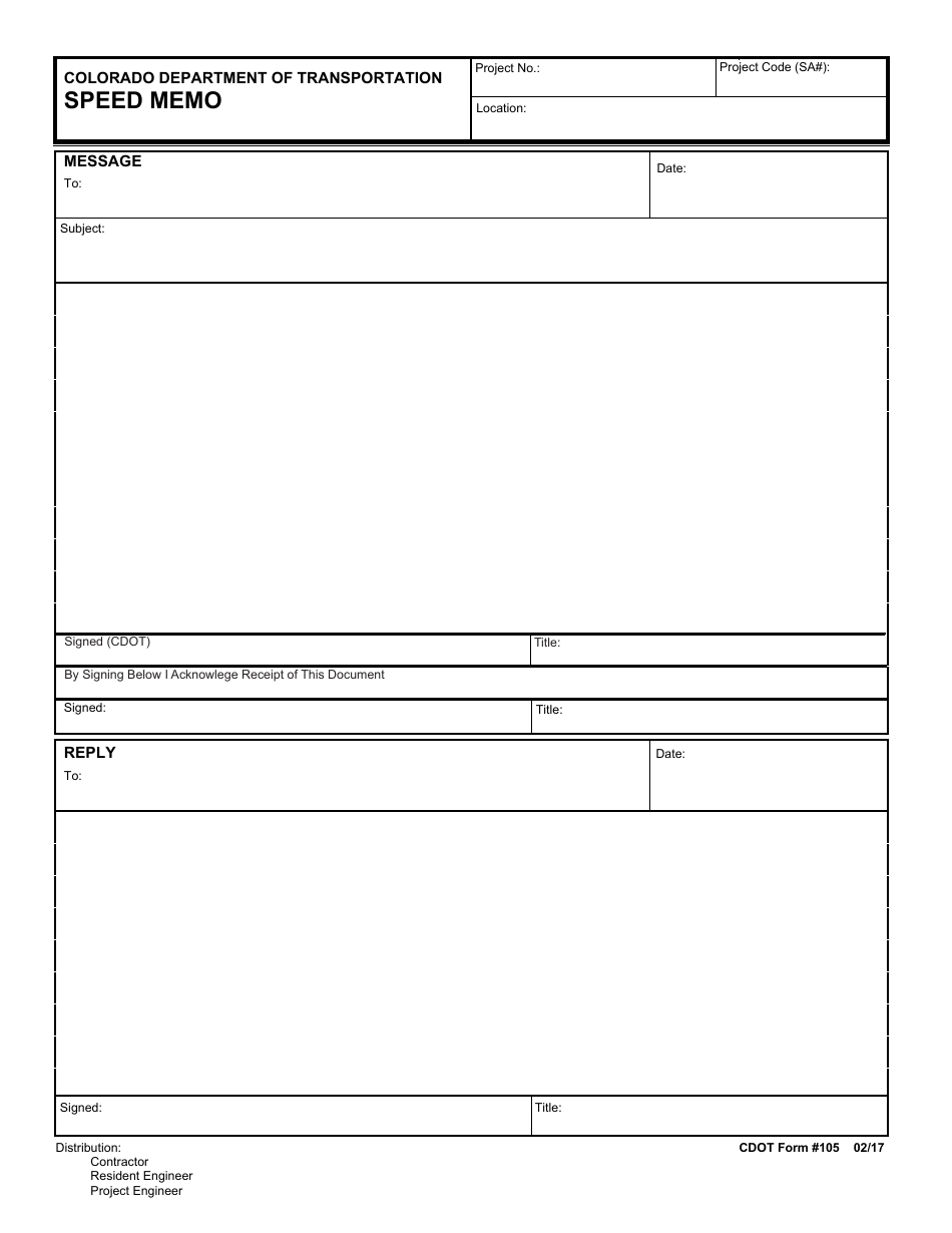 CDOT Form 105 Speed Memo - Colorado, Page 1