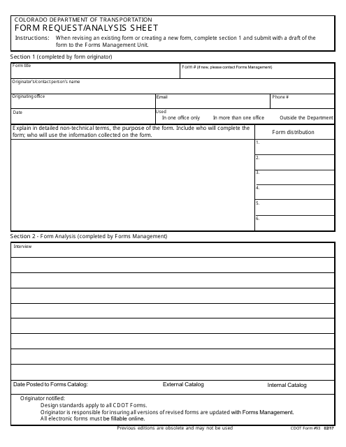 CDOT Form 93 Form Request/Analysis Sheet - Colorado