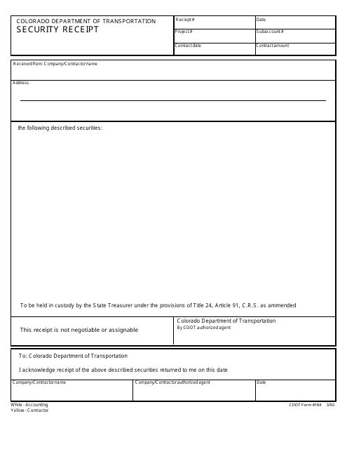 CDOT Form 184  Printable Pdf