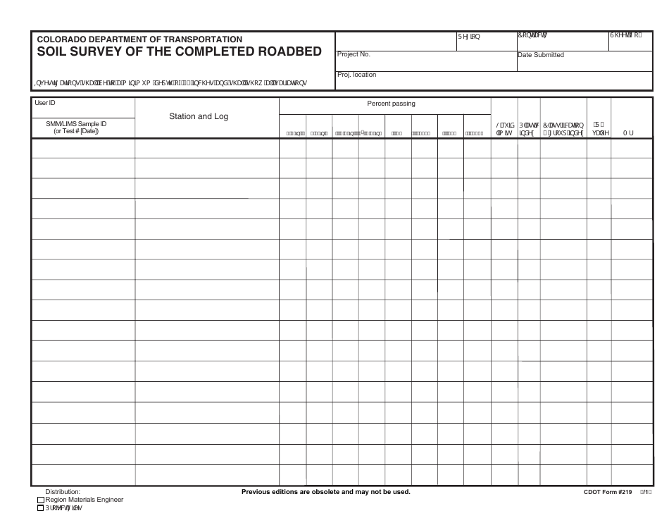 CDOT Form 219 Soil Survey of the Completed Roadbed - Colorado, Page 1