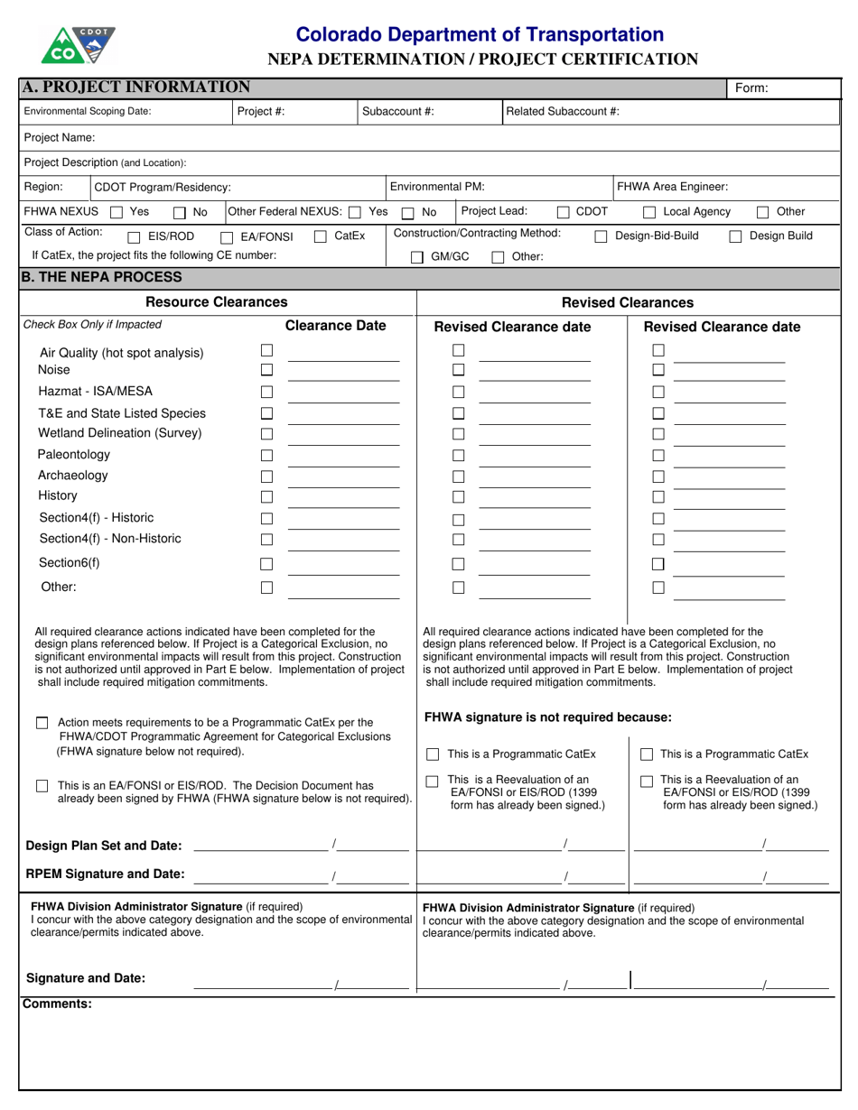 CDOT Form 128B Download Fillable PDF or Fill Online Nepa Determination