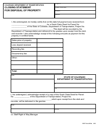 Document preview: CDOT Form 255A Closing Statement for Disposal of Property - Colorado