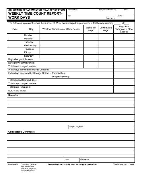 CDOT Form 262  Printable Pdf