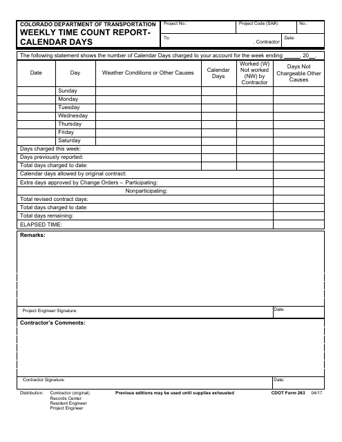 CDOT Form 263  Printable Pdf