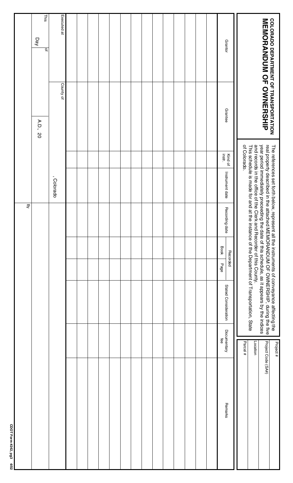 CDOT Form 242 Memorandum of Ownership - Colorado, Page 3