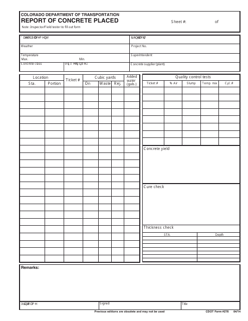 CDOT Form 276  Printable Pdf