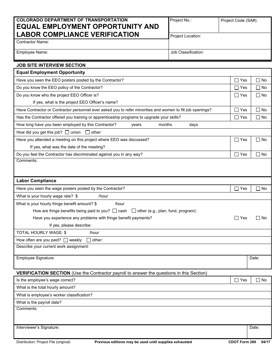 CDOT Form 280 - Fill Out, Sign Online and Download Fillable PDF ...