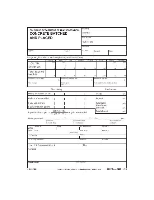 CDOT Form 281  Printable Pdf