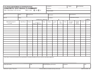 Document preview: CDOT Form 156 Concrete Test Results Summary - Colorado