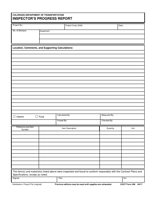 CDOT Form 266  Printable Pdf