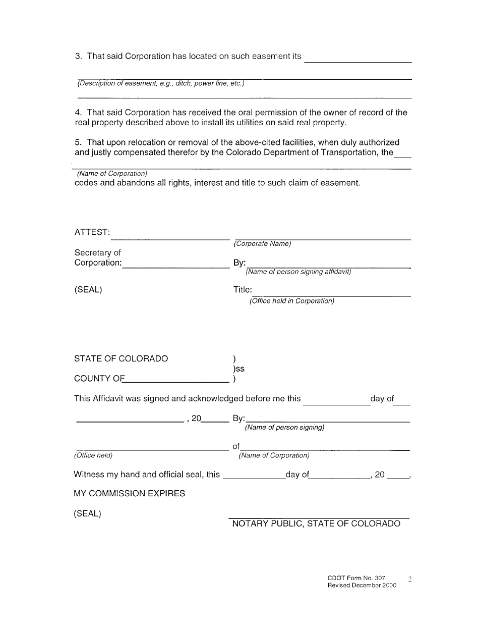 CDOT Form 307 - Fill Out, Sign Online and Download Printable PDF ...