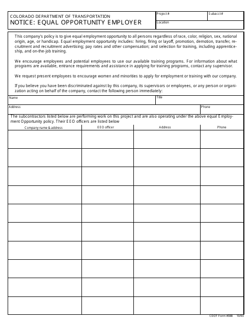CDOT Form 388  Printable Pdf