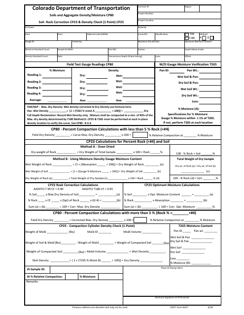 CDOT Form 427  Printable Pdf