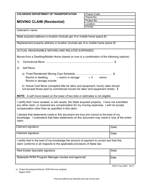 CDOT Form 437  Printable Pdf