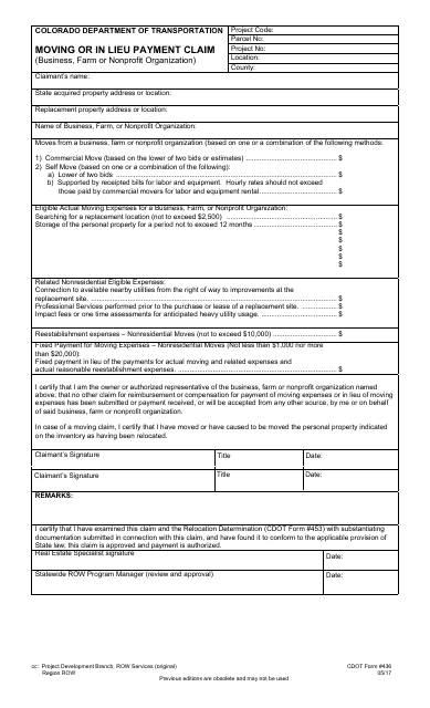 CDOT Form 436  Printable Pdf