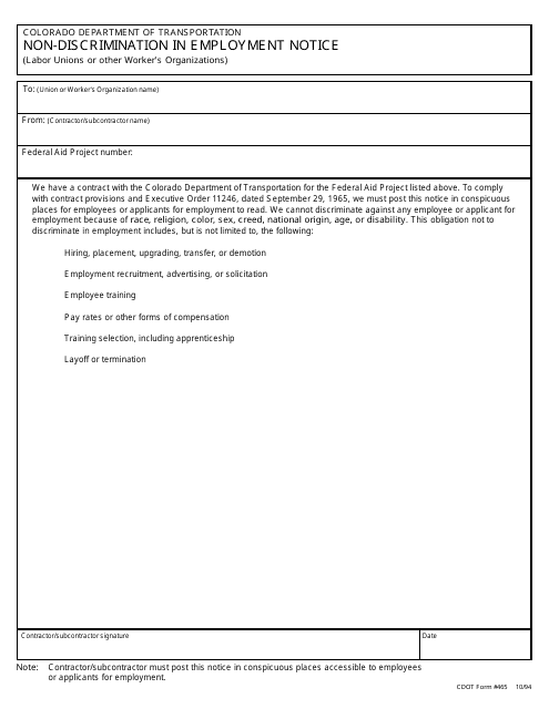CDOT Form 465  Printable Pdf