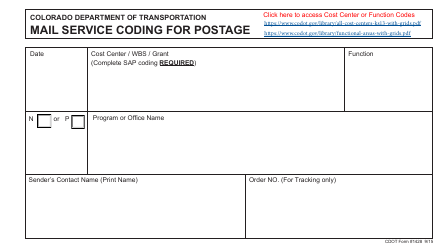 Document preview: CDOT Form 1428 Mail Service Coding for Postage - Colorado
