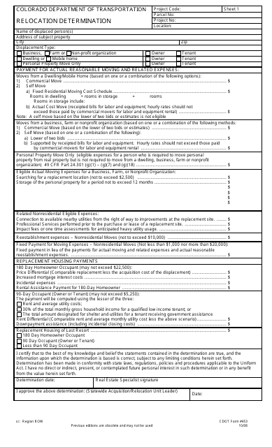 CDOT Form 453  Printable Pdf
