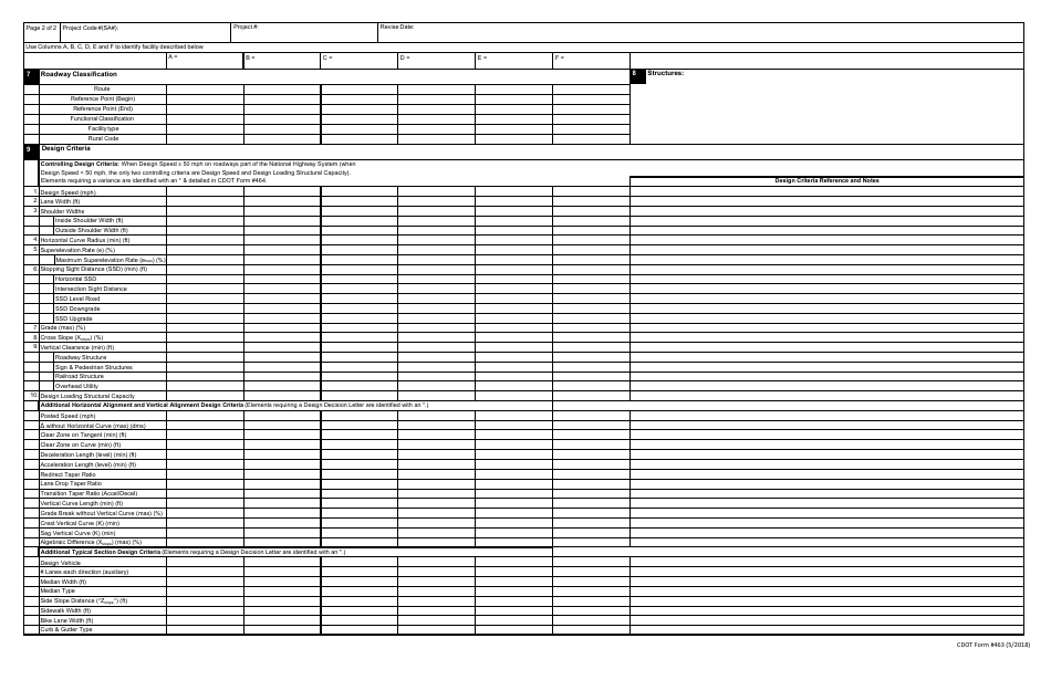 CDOT Form 463 Design Data - Colorado, Page 2