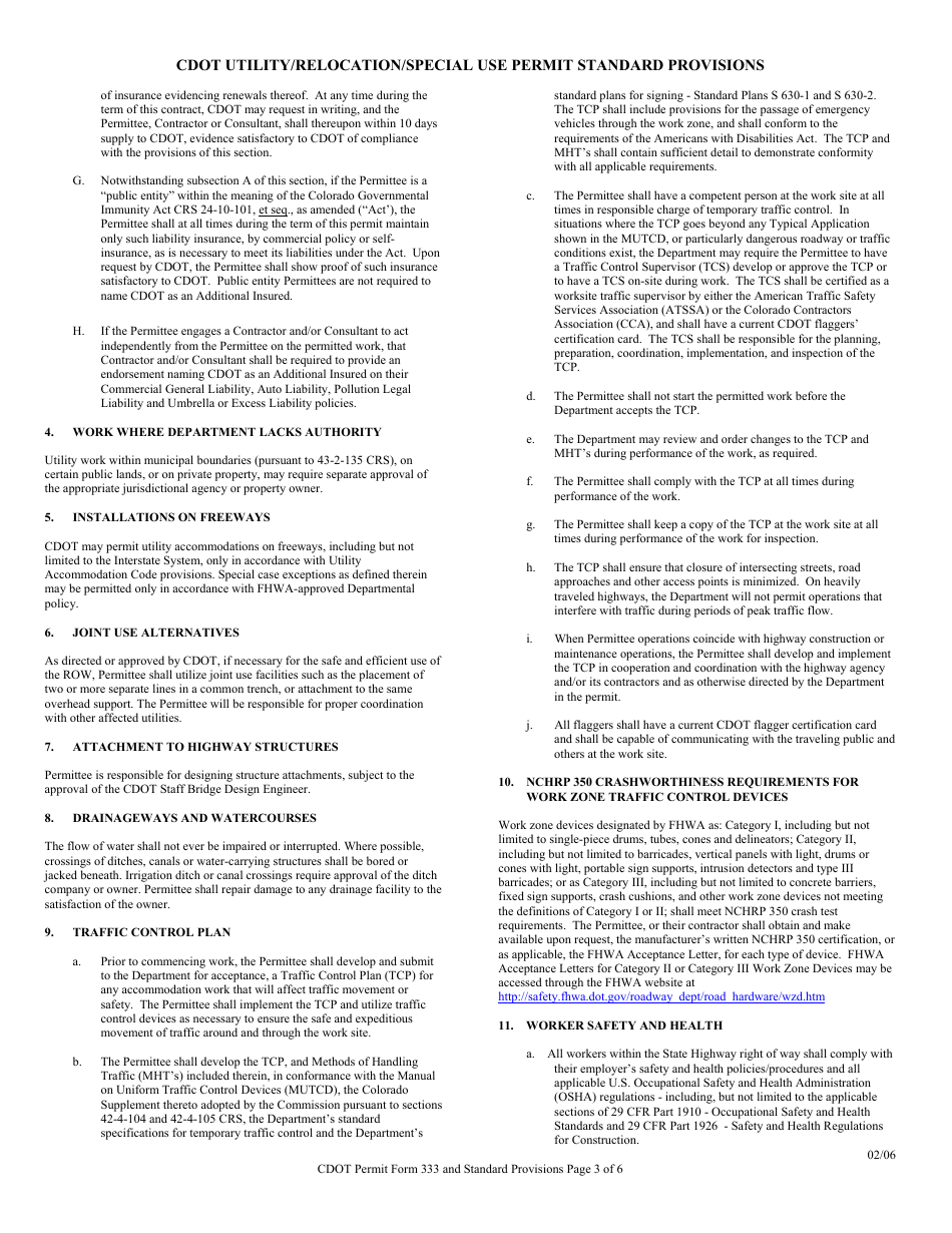 CDOT Form 0333 Utility Permit - Colorado, Page 3