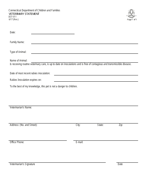 Form DCF-011  Printable Pdf