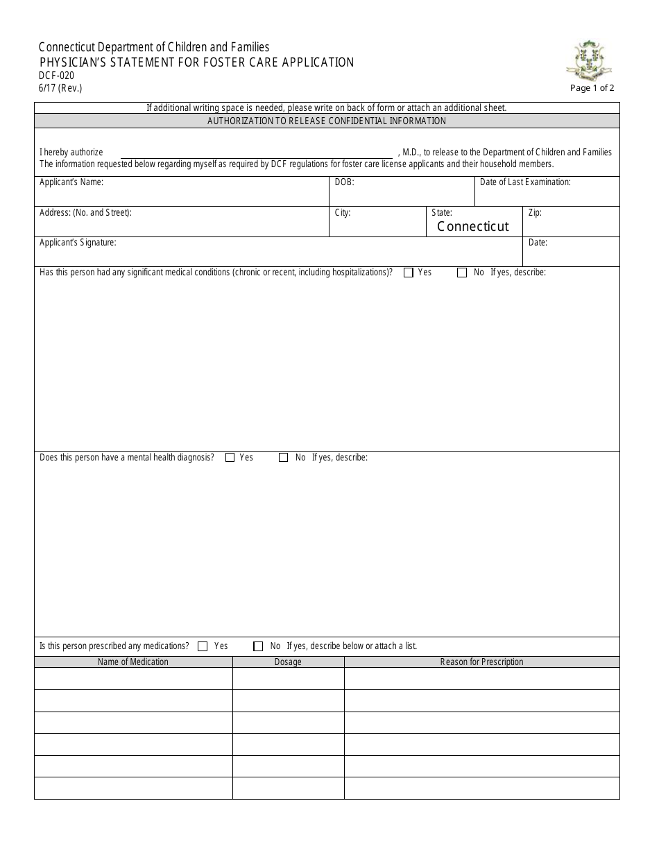 Form DCF020 Download Fillable PDF or Fill Online