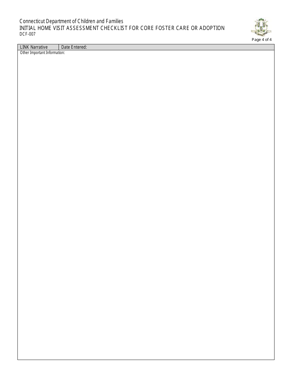 Form DCF-007 Initial Home Visit Assessment Checklist for Core Foster Care or Adoption - Connecticut, Page 4