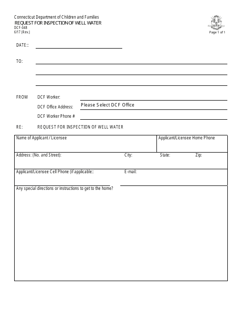 Form DCF-048 Request for Inspection of Well Water - Connecticut