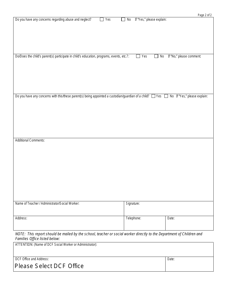 Form DCF-Probate-023 Educational Statement for a Child of a Probate Court Custodian / Guardian Applicant - Connecticut, Page 2