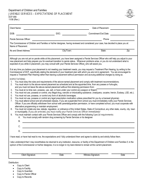 Form DCF-066 Juvenile Services - Expectations of Placement - Connecticut