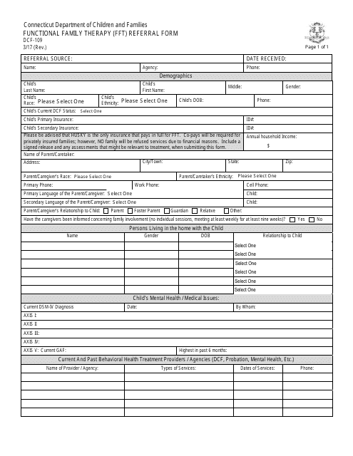 Form DCF-109 Functional Family Therapy (Fft) Referral Form - Connecticut