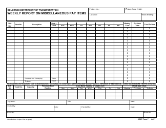 Document preview: CDOT Form 7 Weekly Report on Miscellaneous Pay Items - Colorado