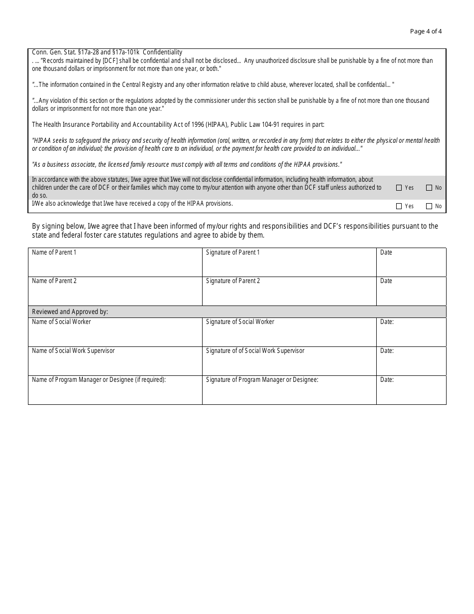 Form DCF-043 Verification of Requirements for Licensure - Connecticut, Page 4