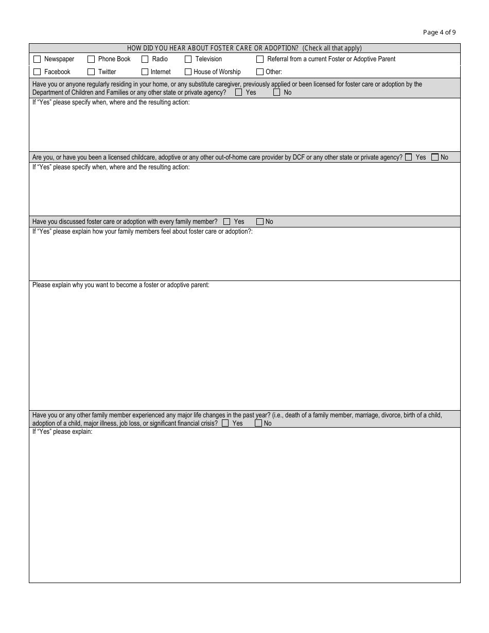 Form DCF-047 Application for Foster Care License - Connecticut, Page 4