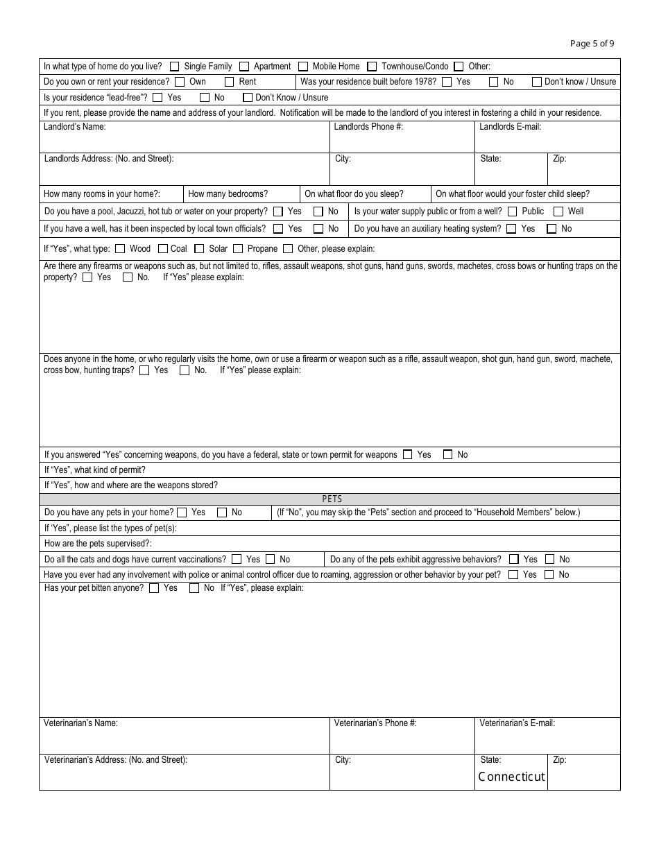 Form DCF-047 Application for Foster Care License - Connecticut, Page 5