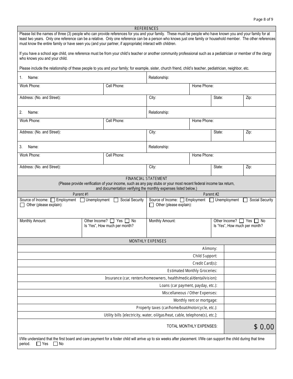 Form DCF-047 Application for Foster Care License - Connecticut, Page 8