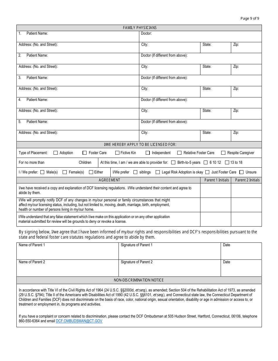 Form DCF-047 Application for Foster Care License - Connecticut, Page 9