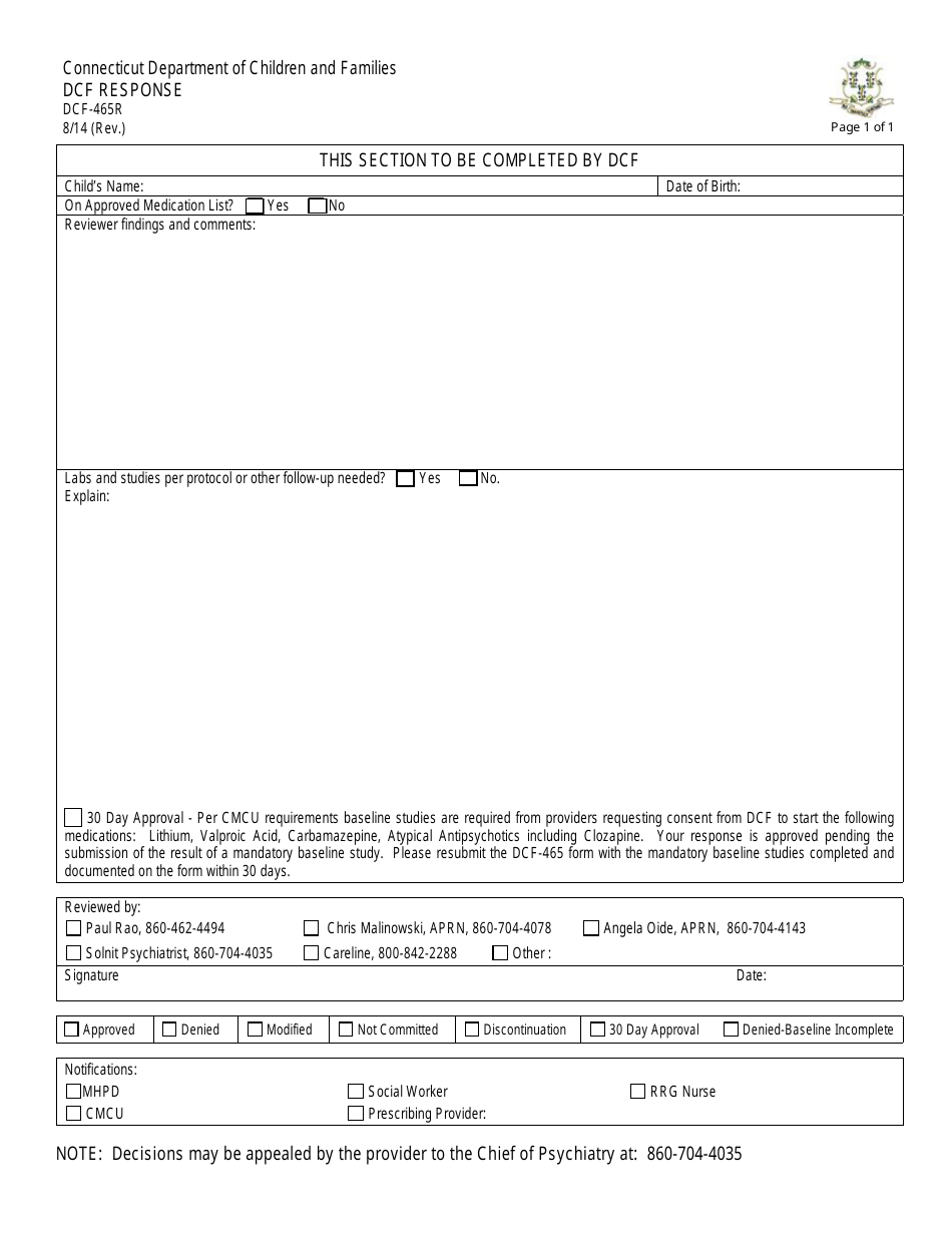Form DCF-465R Dcf Response - Connecticut, Page 1