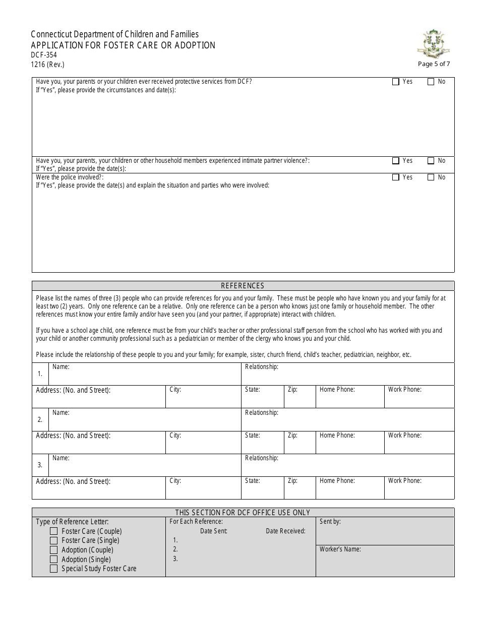Form DCF-354 Application for Foster Care or Adoption - Connecticut, Page 5