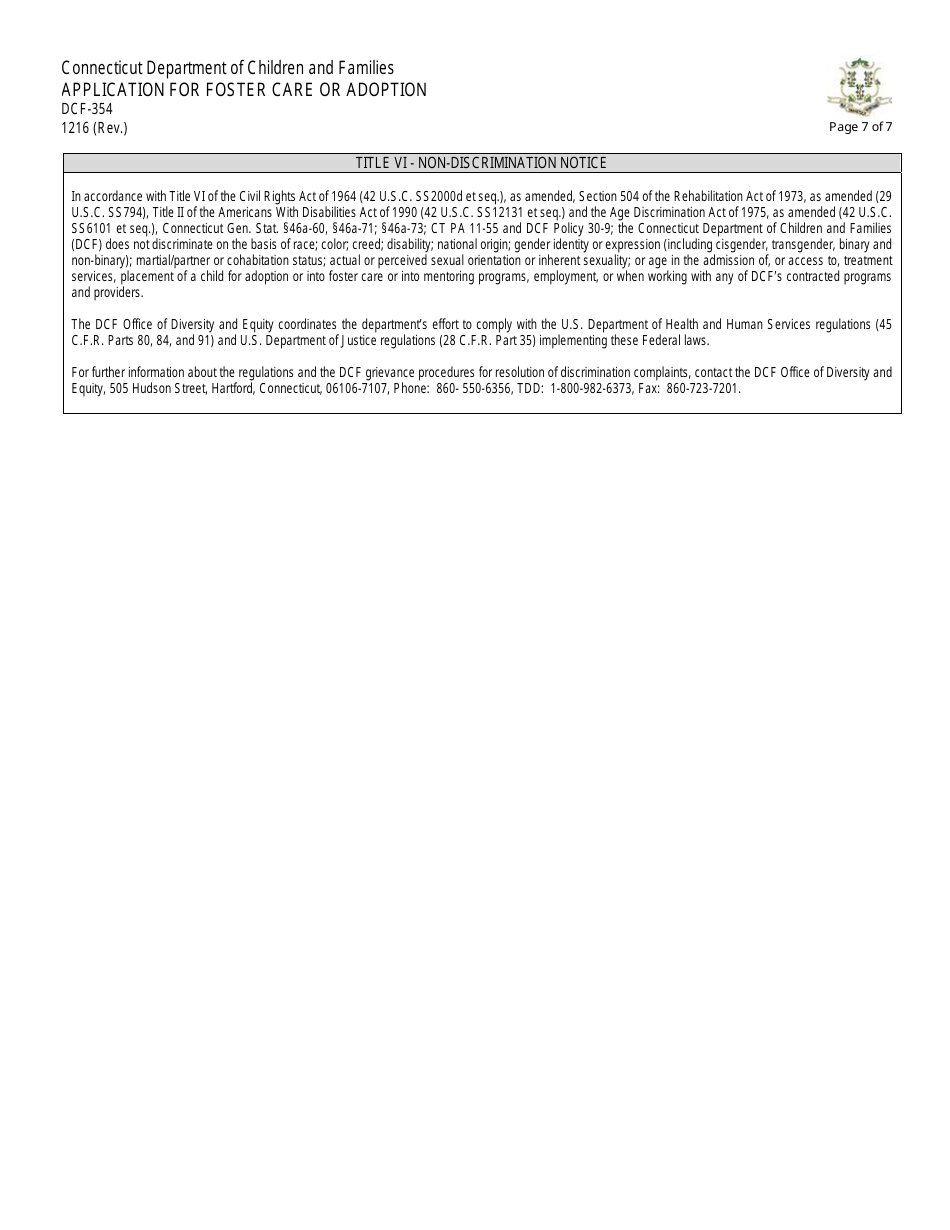 Form DCF-354 Application for Foster Care or Adoption - Connecticut, Page 7