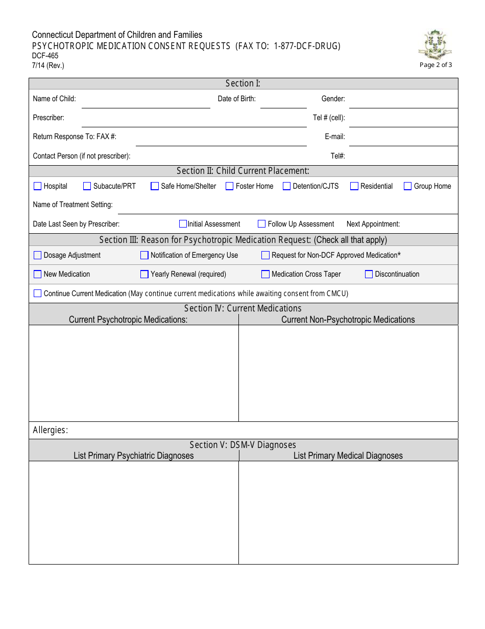 Form DCF-465 Psychotropic Medication Consent Requests - Connecticut, Page 2