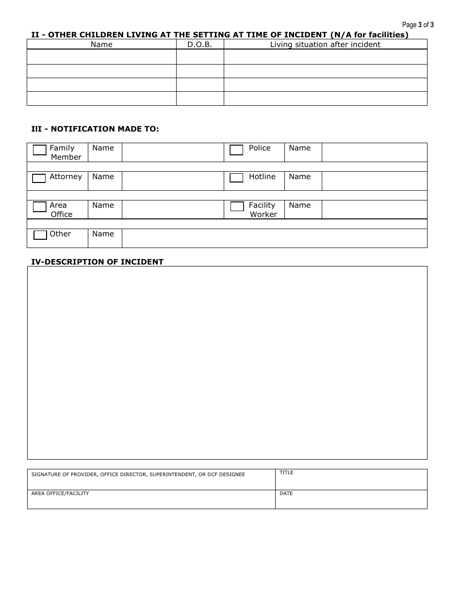 Form DCF-824 Significant Event Report Form - Connecticut, Page 3
