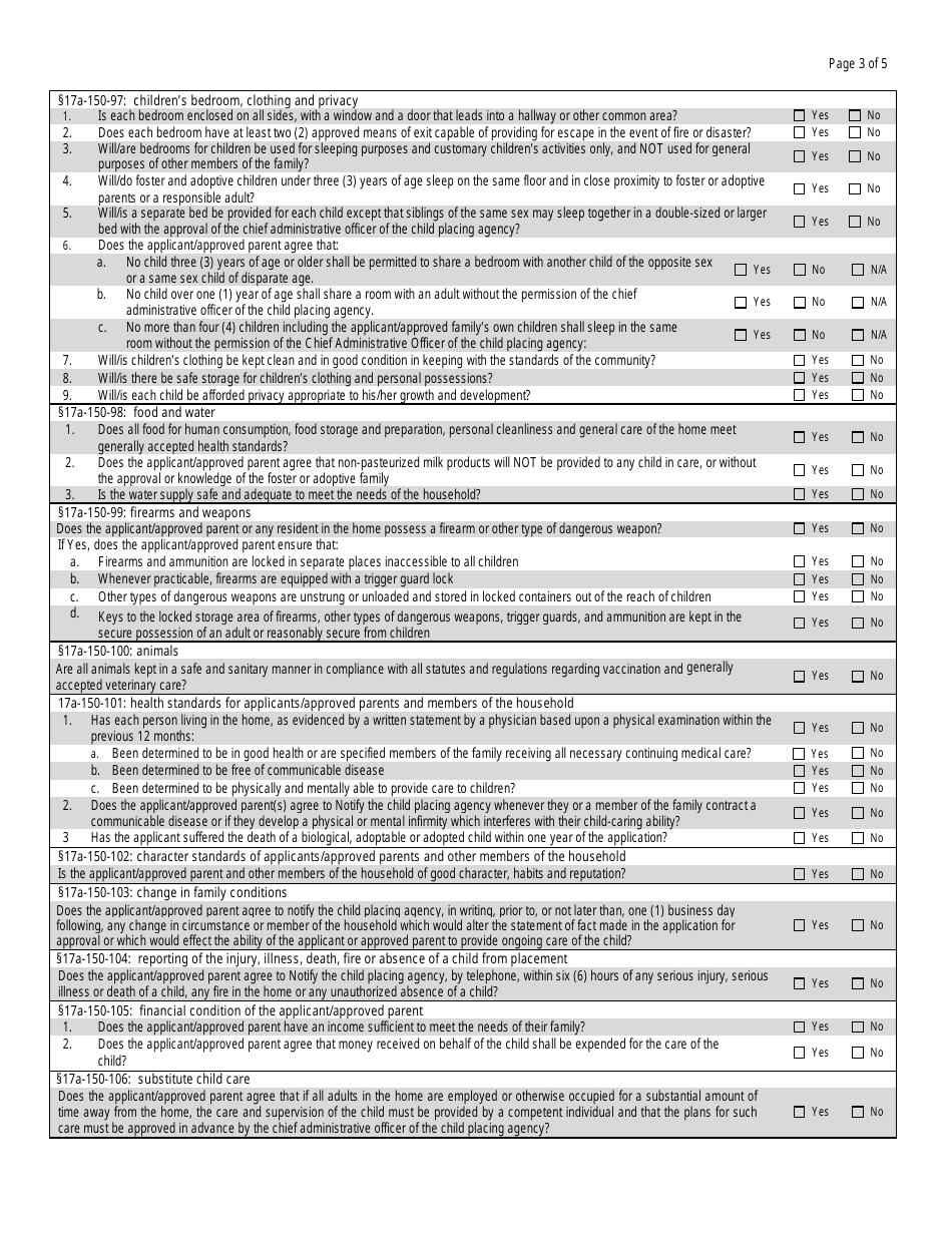Form DCF-720 Verification of Requirements for Approval / Re-approval for Foster  Prospective Adoptive Families - Connecticut, Page 3